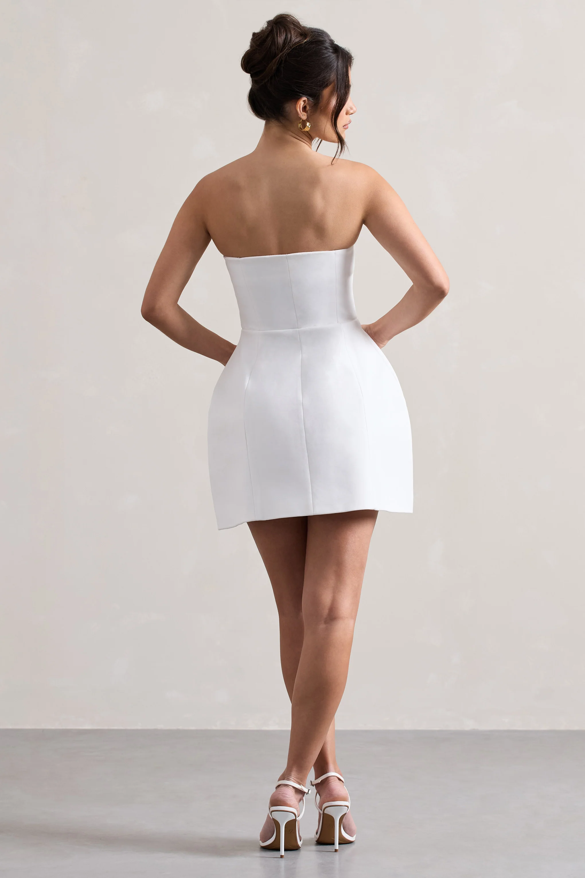 Anniston | White Bandeau Tailored Buttoned Mini Dress - Image 2
