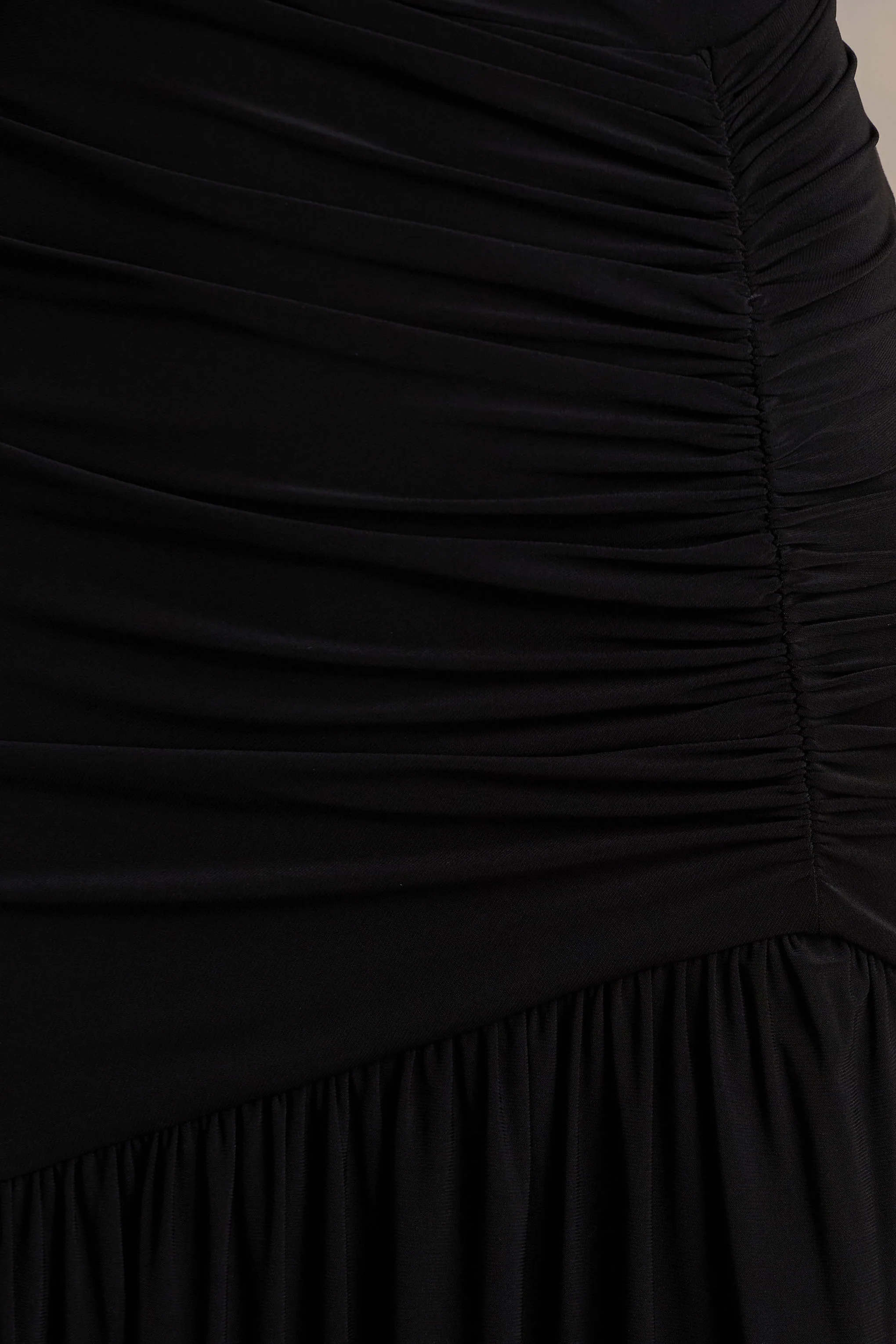 Kady | Black Asymmetric-Neck Maxi Dress With Ruched Detailing and Front-High Split - Image 6